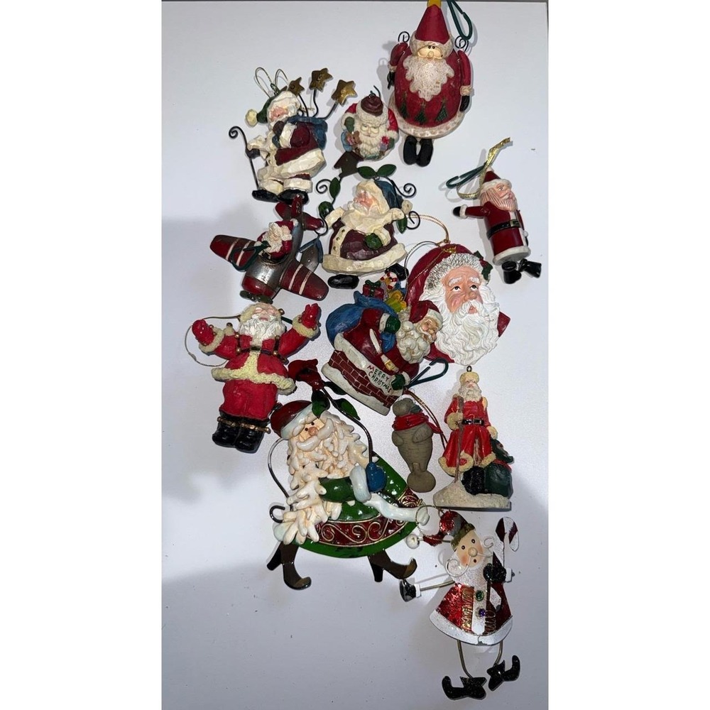 Lot of 13 Christmas Tree Ornaments Small & Large Santa Claus VTG B